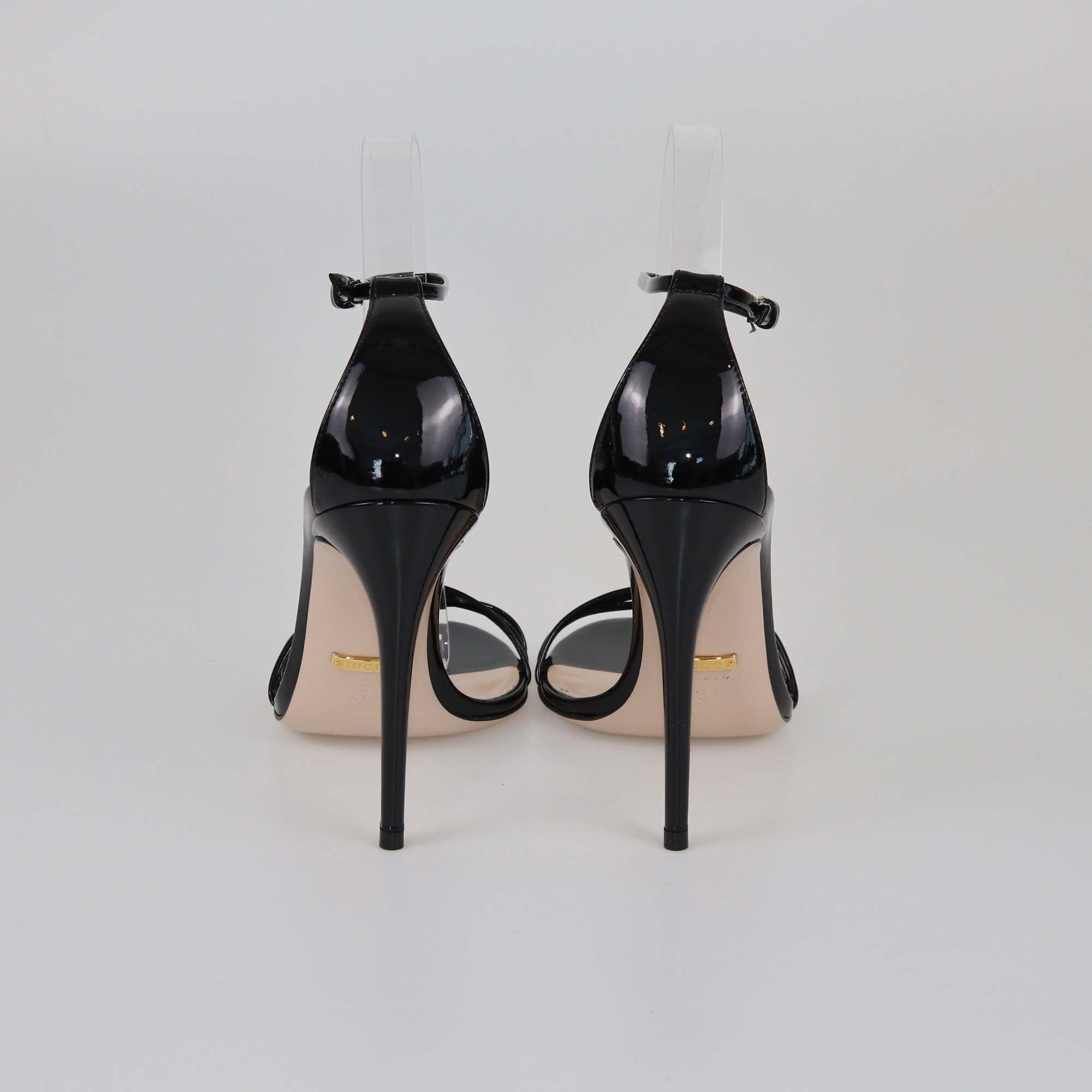 Gucci Black Ankle Strap Sandals w/Removable Bow Embellished Womens Gucci 