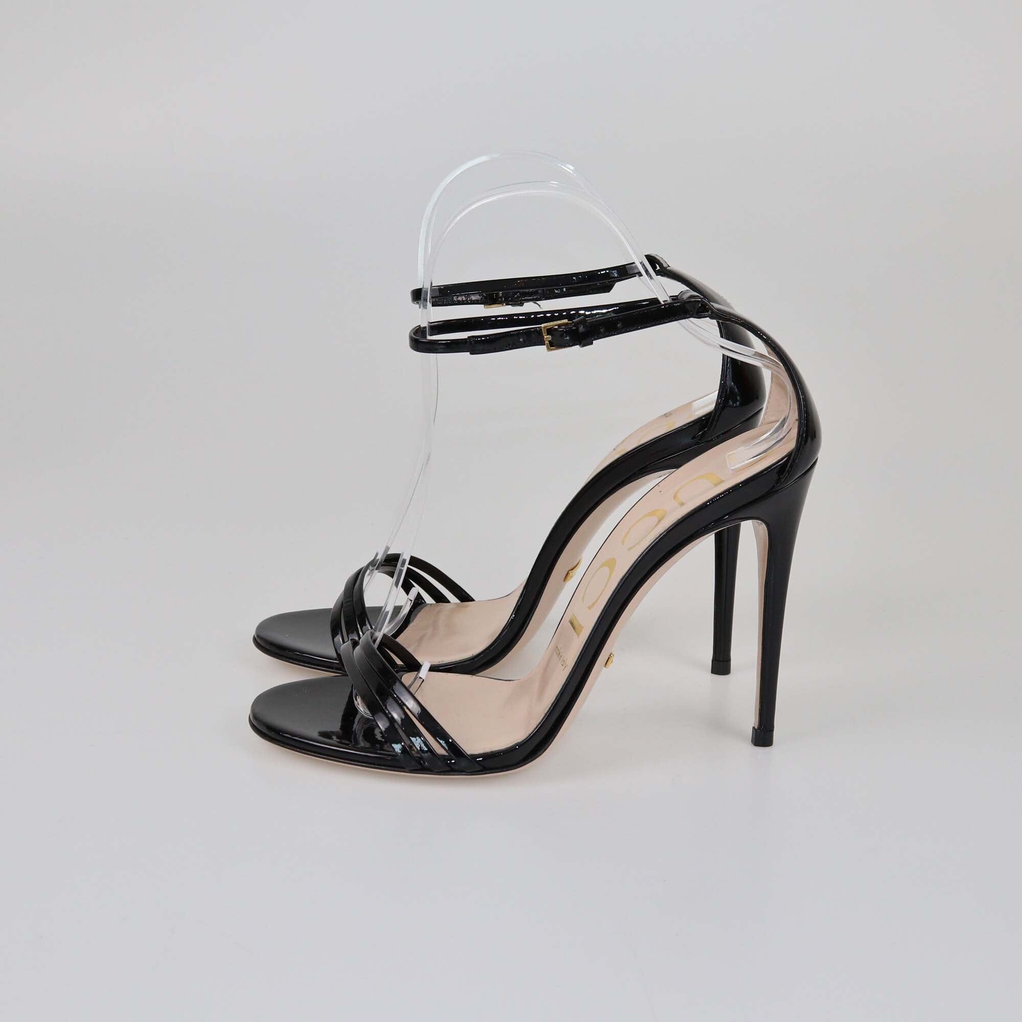 Gucci Black Ankle Strap Sandals w/Removable Bow Embellished Womens Gucci 