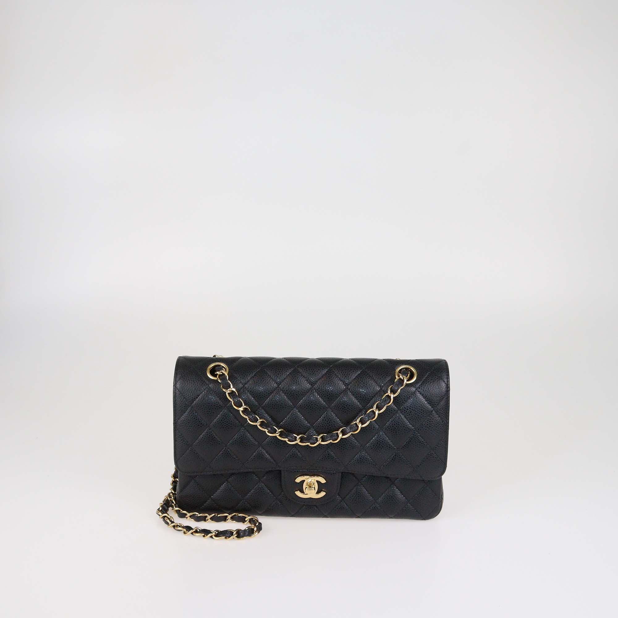 Chanel Black Quilted Caviar Leather Medium Classic Double Flap Bag