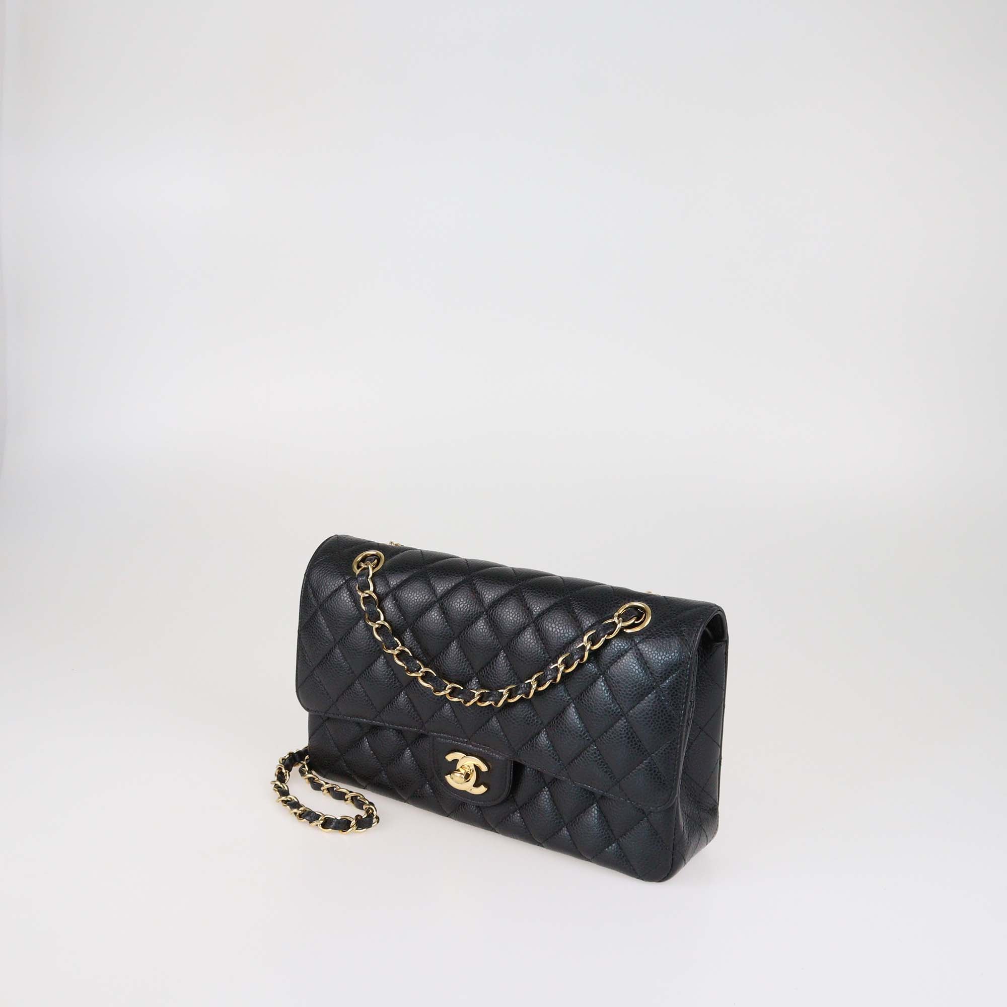 Chanel Black Quilted Caviar Leather Medium Classic Double Flap Bag