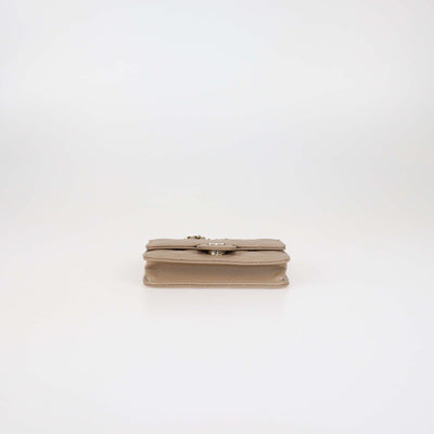 Chanel Beige Quilted Caviar Leather Card Holder on Chain