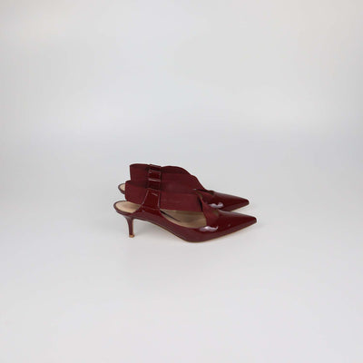 Gianvito Rossi Dark Red Patent Leather Crisscross Elastic Strap Pointed Toe Pumps