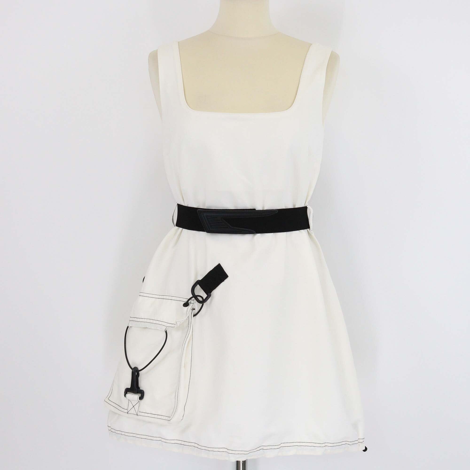 Stella McCartney Cream Sleeveless Square Neckline Belted Cargo Pocket Mini Dress Womens Stella McCartney 