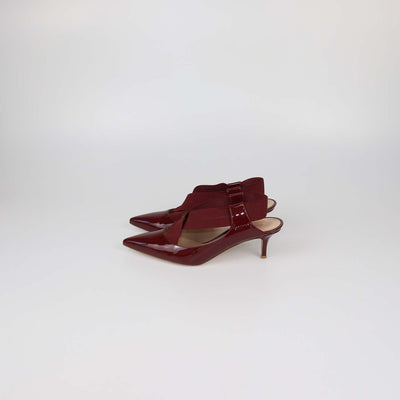 Gianvito Rossi Dark Red Patent Leather Crisscross Elastic Strap Pointed Toe Pumps