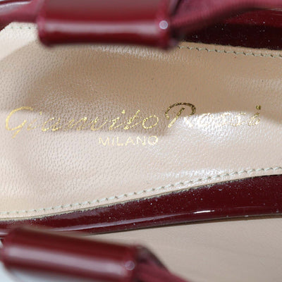 Gianvito Rossi Dark Red Patent Leather Crisscross Elastic Strap Pointed Toe Pumps
