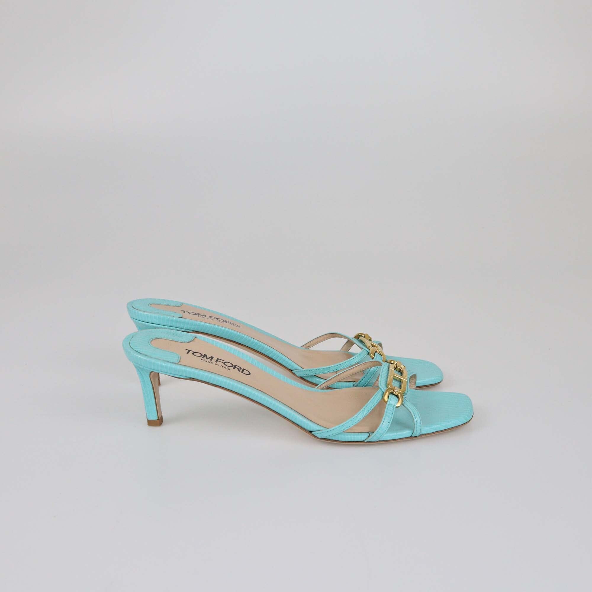 Tom Ford Aqua Blue Lizard Embossed Sandals Womens Tom Ford 