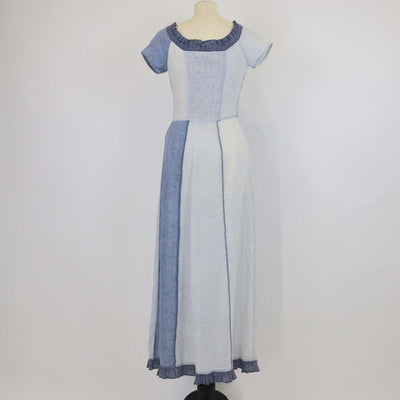 Kenzo Blue Linen Patchwork & Ruffled Button Midi Dress