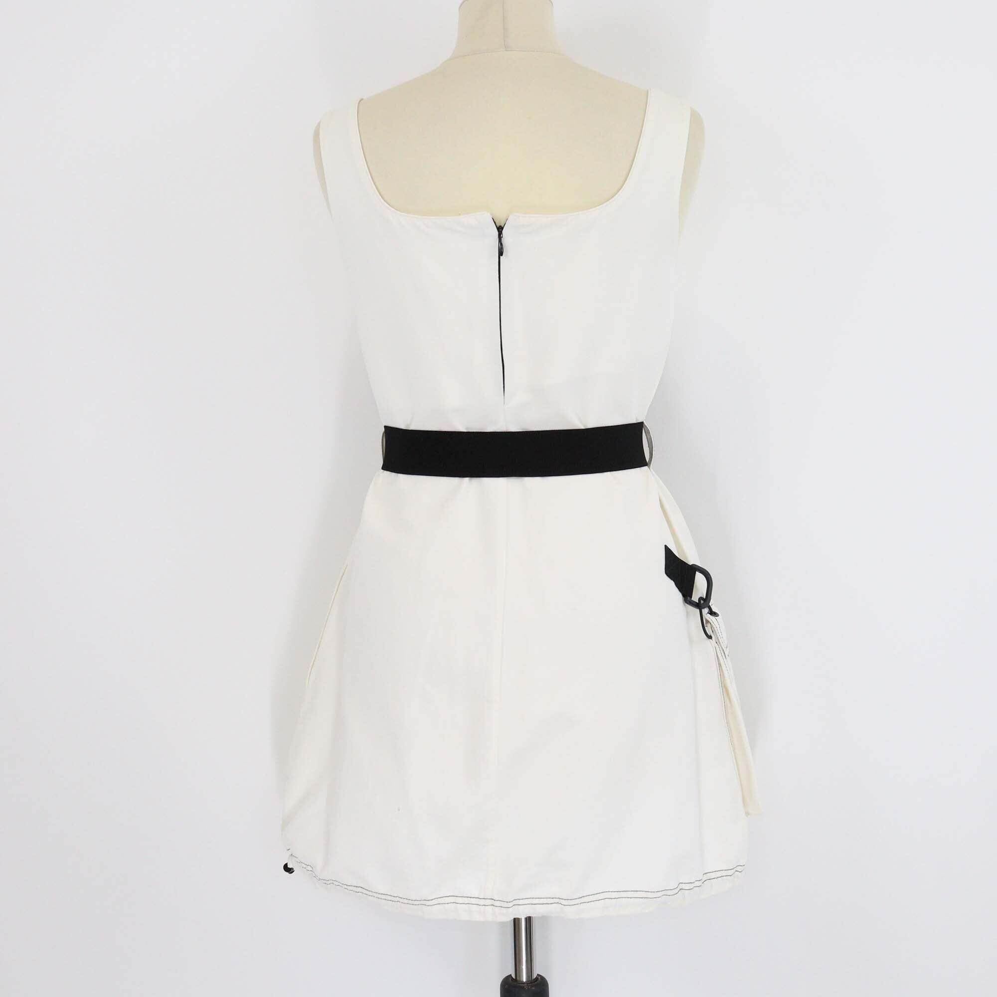 Stella McCartney Cream Sleeveless Square Neckline Belted Cargo Pocket Mini Dress Womens Stella McCartney 