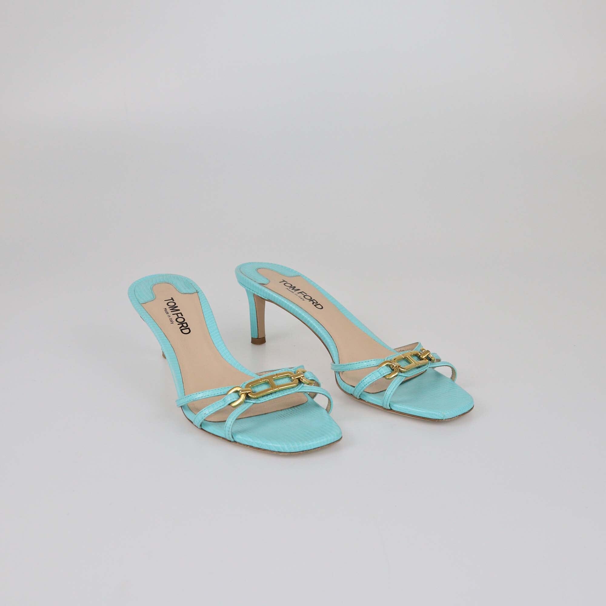 Tom Ford Aqua Blue Lizard Embossed Sandals Womens Tom Ford 