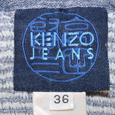 Kenzo Blue Linen Patchwork & Ruffled Button Midi Dress