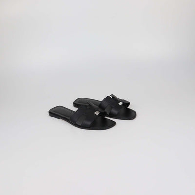 Hermes Black Epsom Leather Oran Sandals