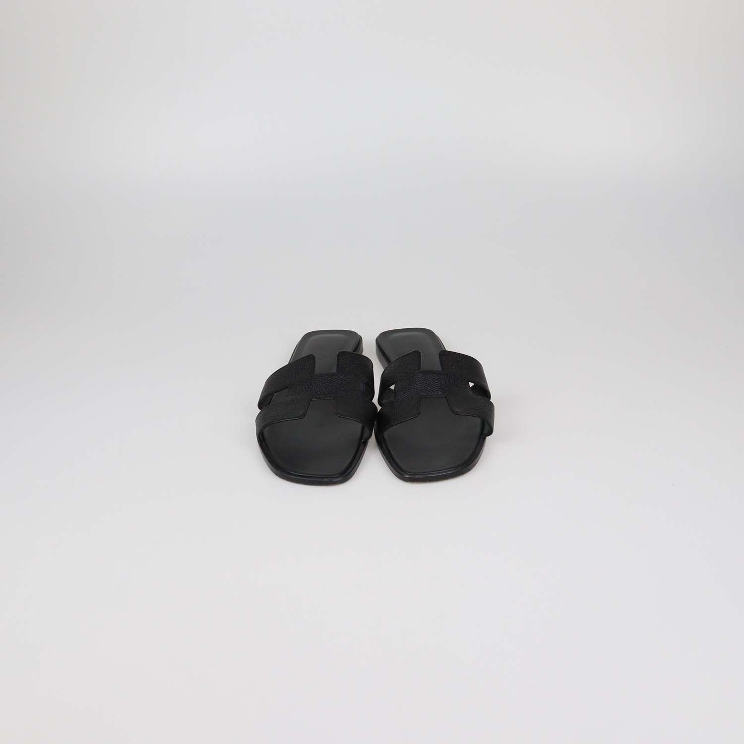 Hermes Black Epsom Leather Oran Sandals