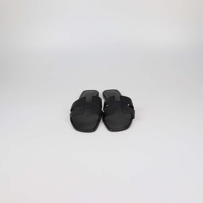 Hermes Black Epsom Leather Oran Sandals
