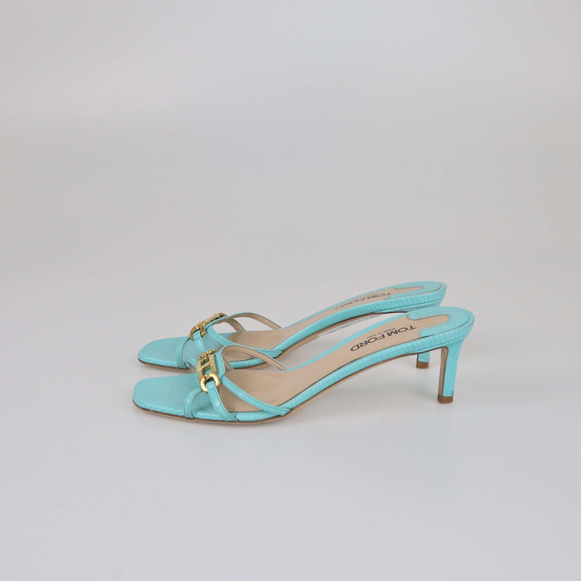 Tom Ford Aqua Blue Lizard Embossed Sandals Womens Tom Ford 