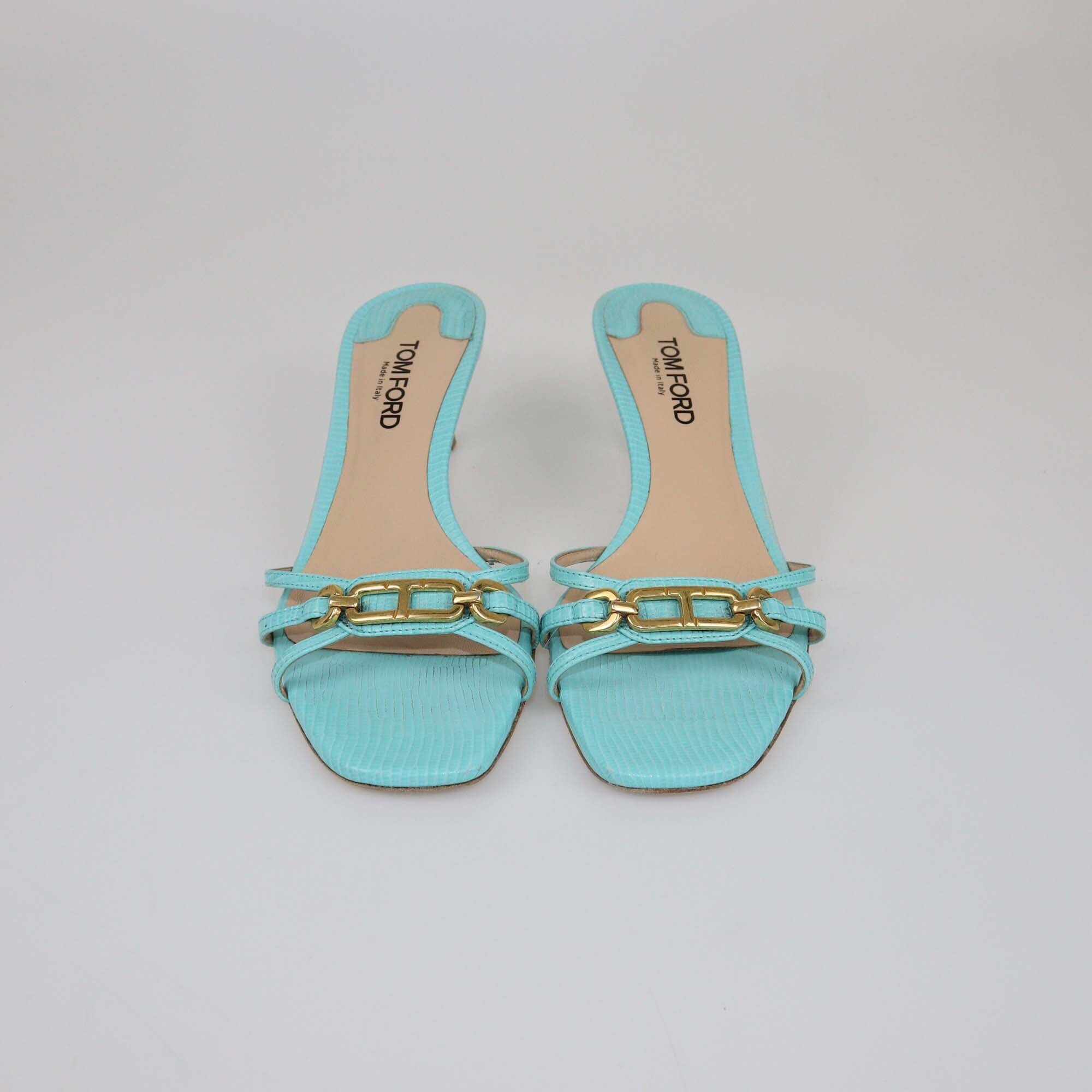 Tom Ford Aqua Blue Lizard Embossed Sandals Womens Tom Ford 