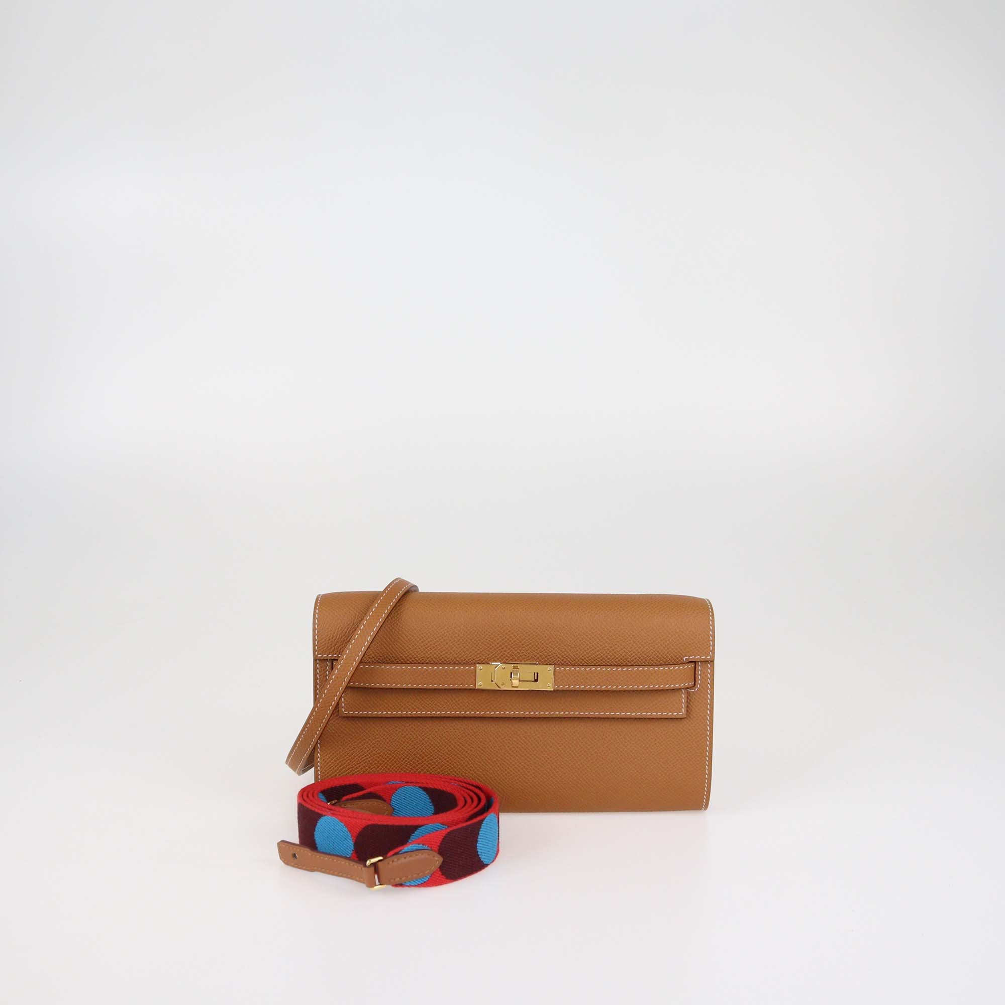 Hermes Gold Epsom Leather Kelly Classique To Go Wallet w/Sangle Flipperball 25 mm To Go bag strap