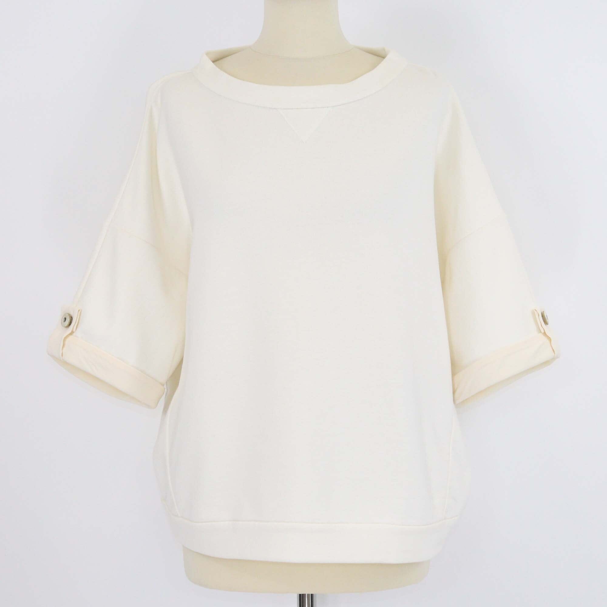 Brunello Cucinelli Cream Cotton Bateau Neckline Short Sleeve Sweatshirt Womens Brunello Cucinelli 