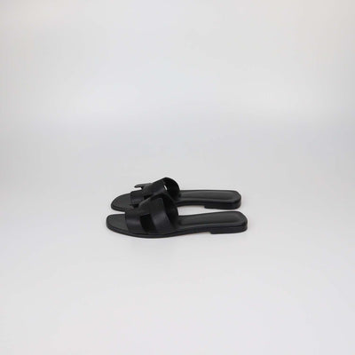 Hermes Black Epsom Leather Oran Sandals
