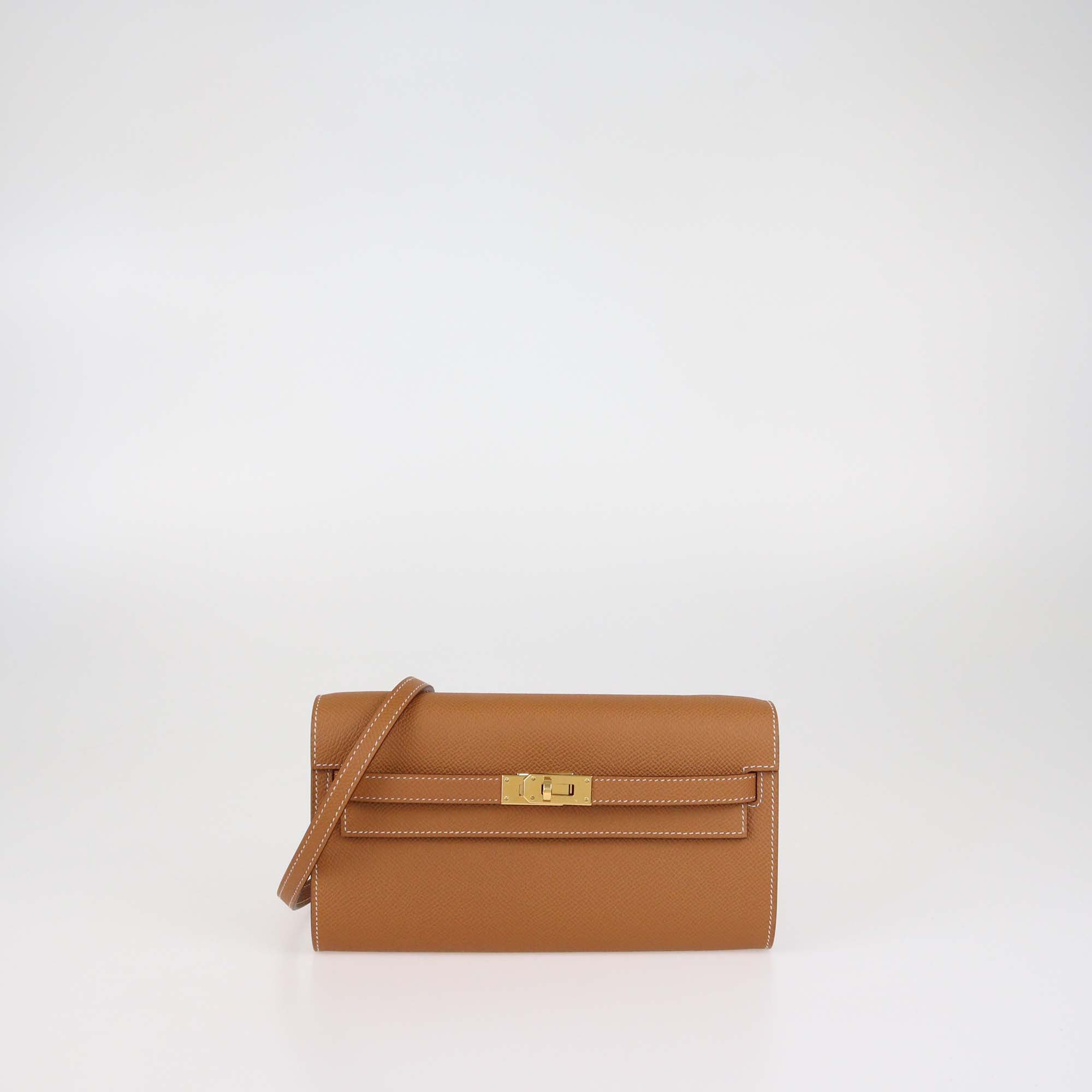 Hermes Gold Epsom Leather Kelly Classique To Go Wallet w/Sangle Flipperball 25 mm To Go bag strap