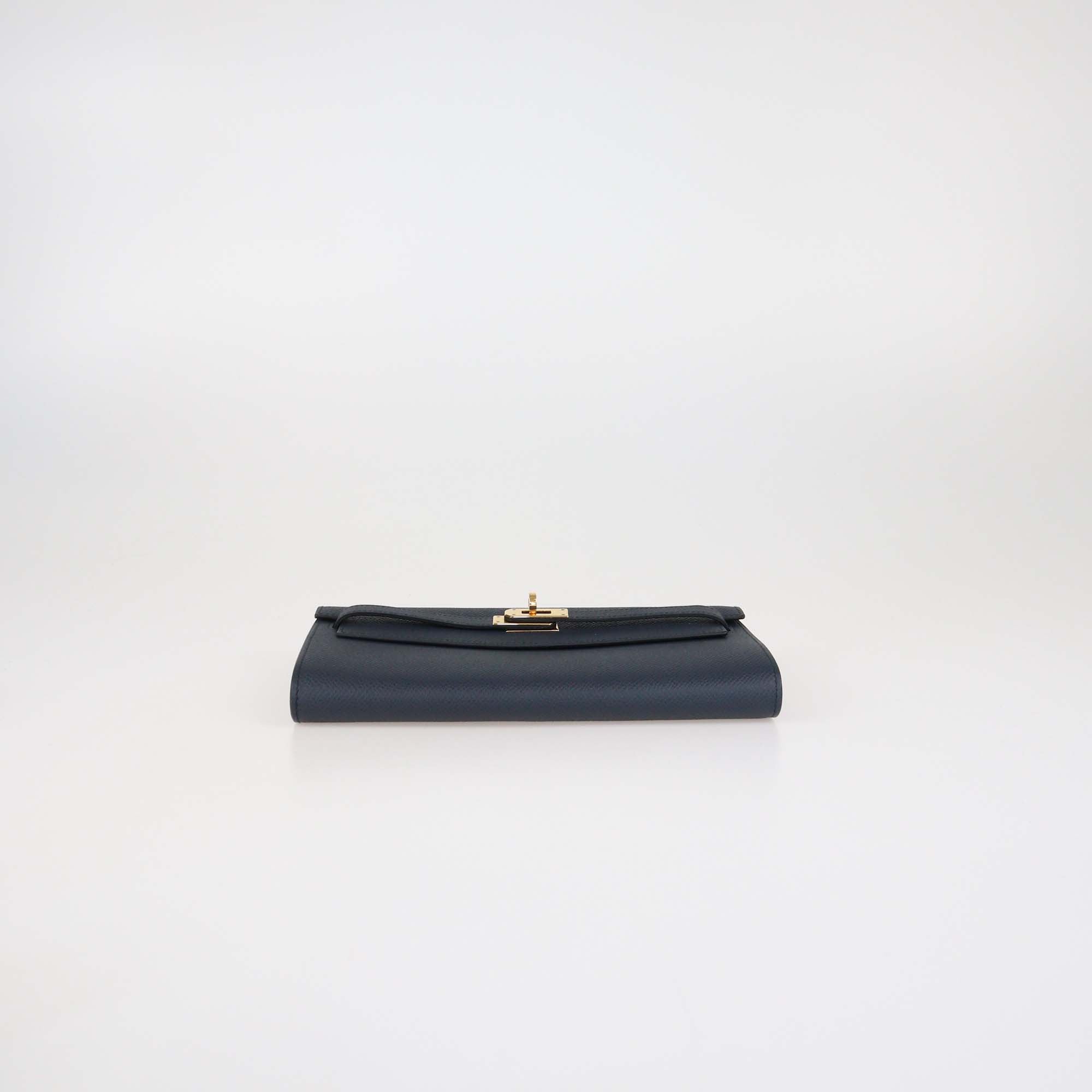 Hermes Indigo Epsom Leather Kelly Classique Wallet w/ Maxi Quadrille 25mm Togo PHW Bag Strap