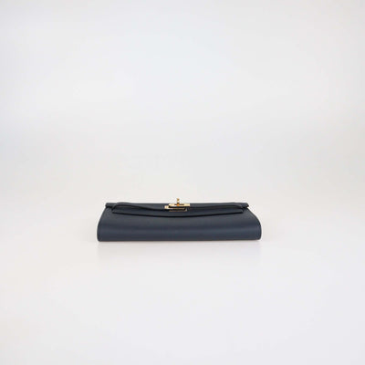 Hermes Indigo Epsom Leather Kelly Classique Wallet w/ Maxi Quadrille 25mm Togo PHW Bag Strap