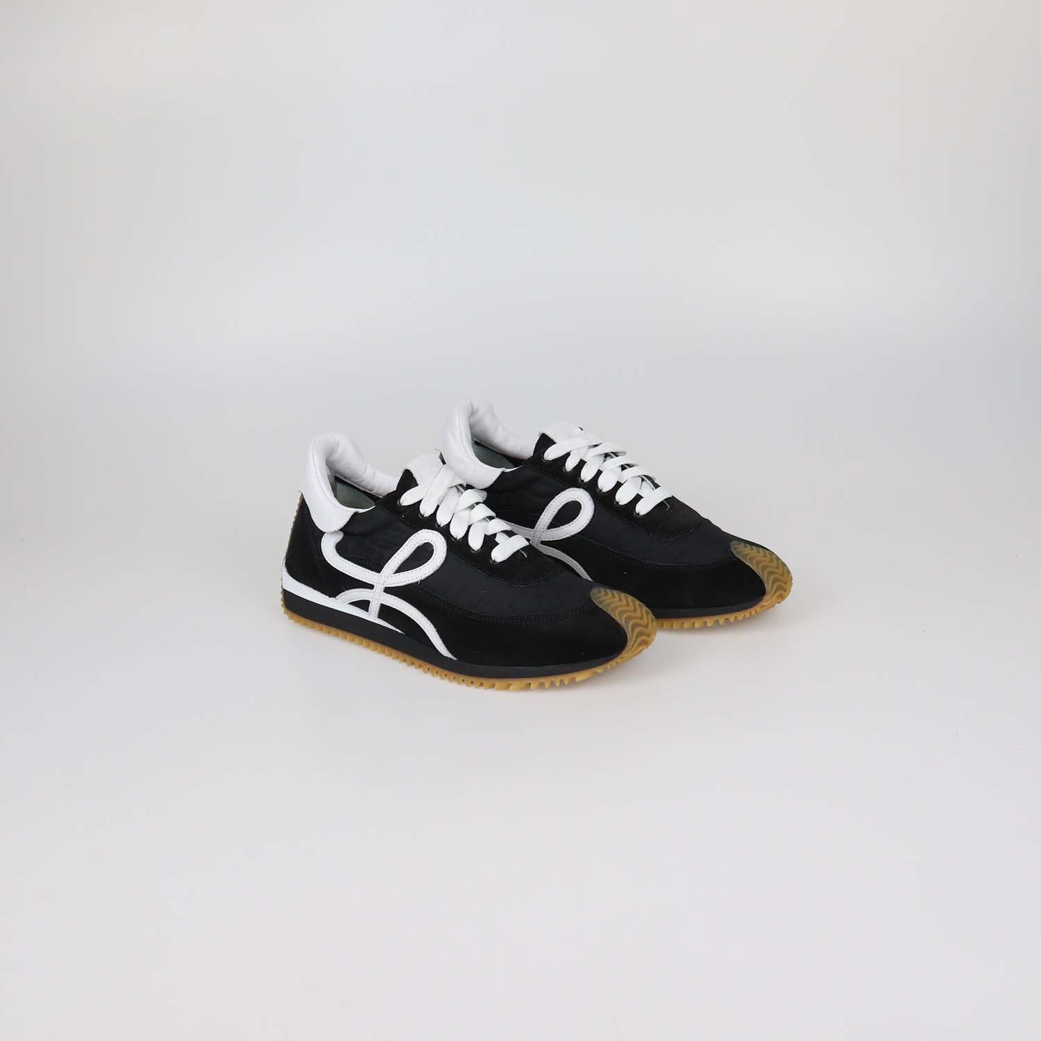 Loewe Black/White Nylon and Suede Flow Runner Low Top Sneakers