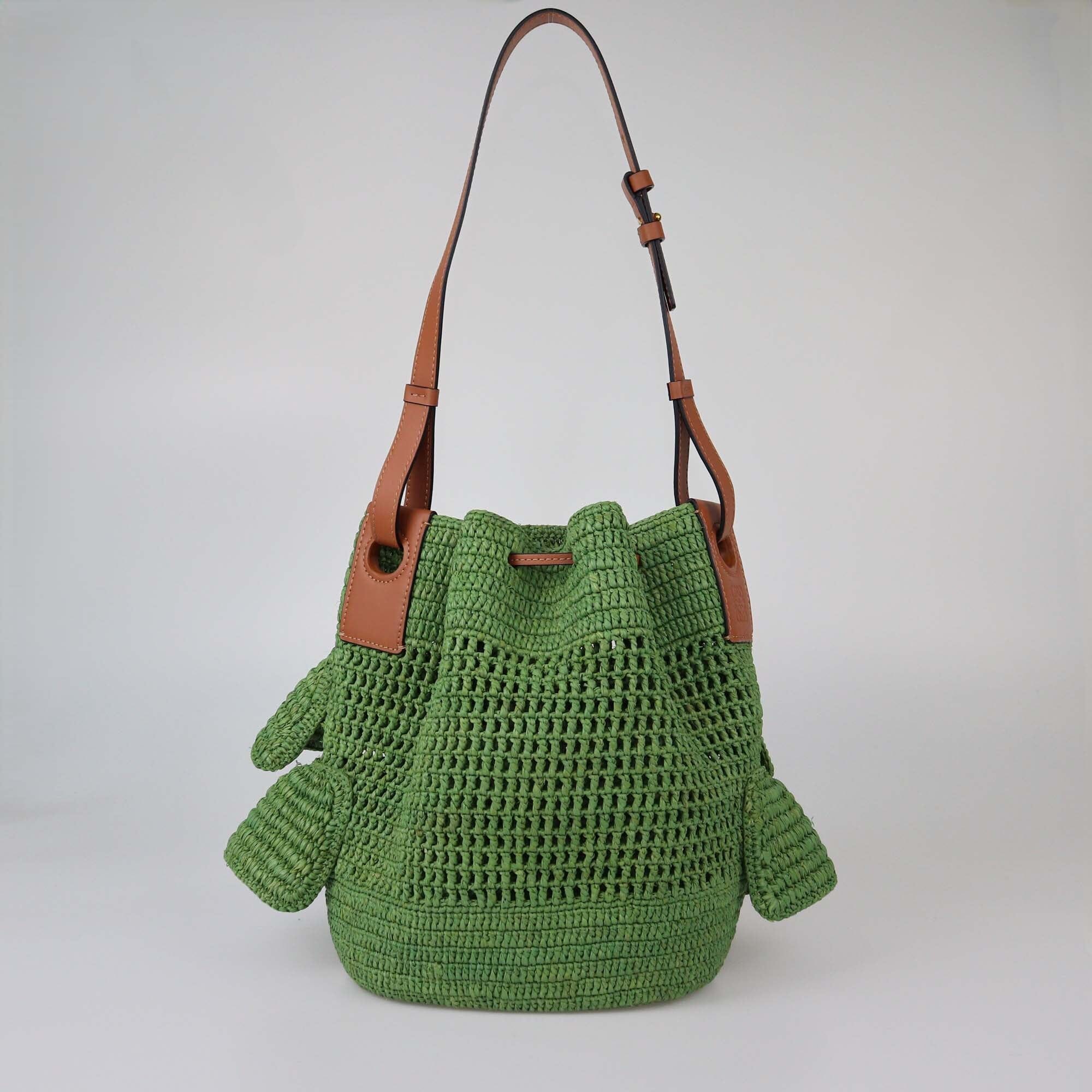 Loewe Green Raffia Ruffle Balloon Bucket Bag Womens Loewe 