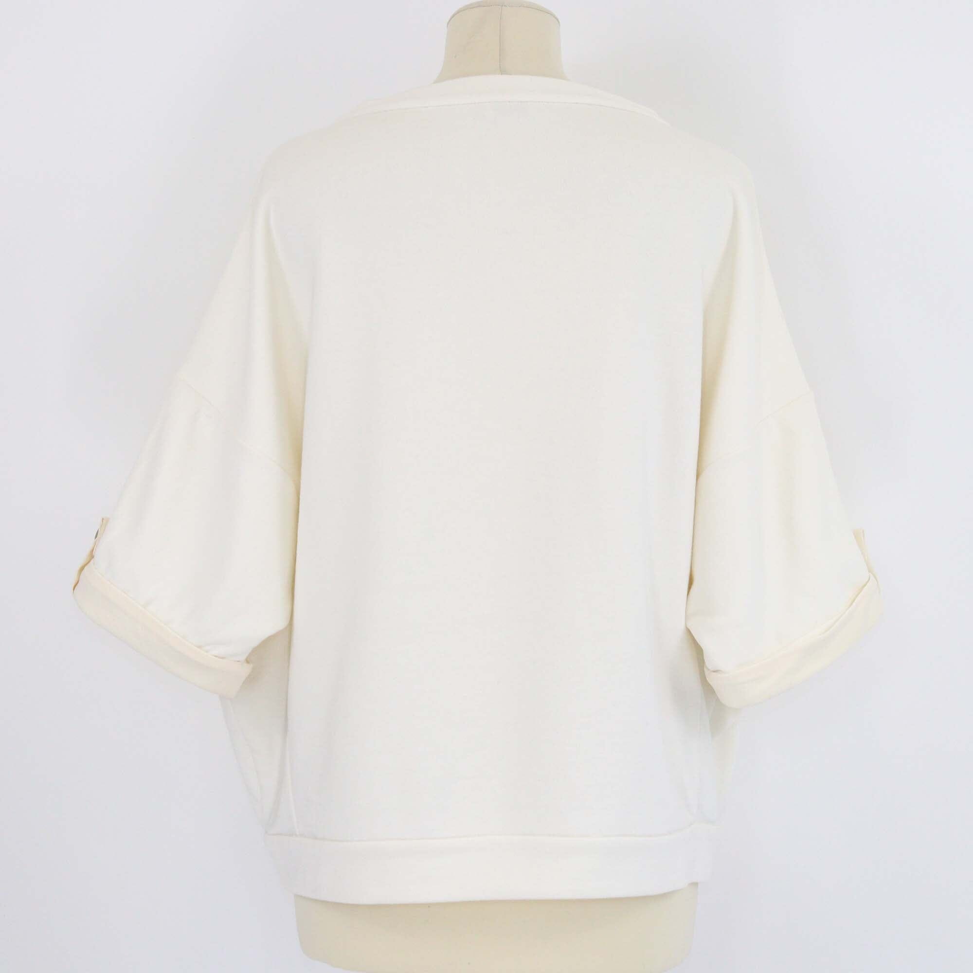 Brunello Cucinelli Cream Cotton Bateau Neckline Short Sleeve Sweatshirt Womens Brunello Cucinelli 