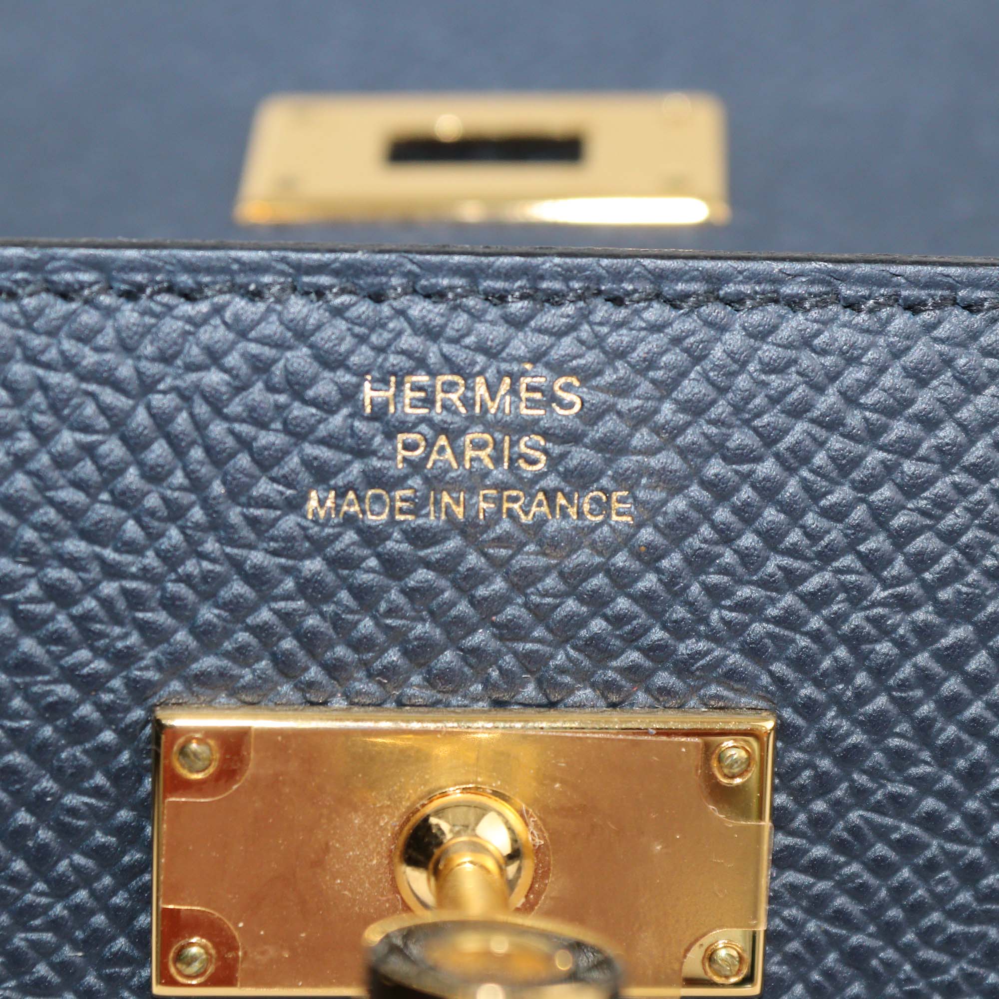 Hermes Indigo Epsom Leather Kelly Classique Wallet w/ Maxi Quadrille 25mm Togo PHW Bag Strap