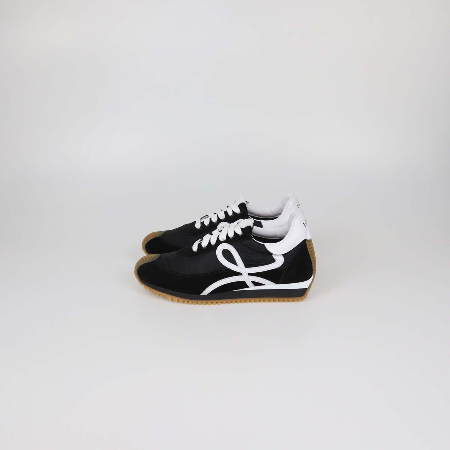 Loewe Black/White Nylon and Suede Flow Runner Low Top Sneakers