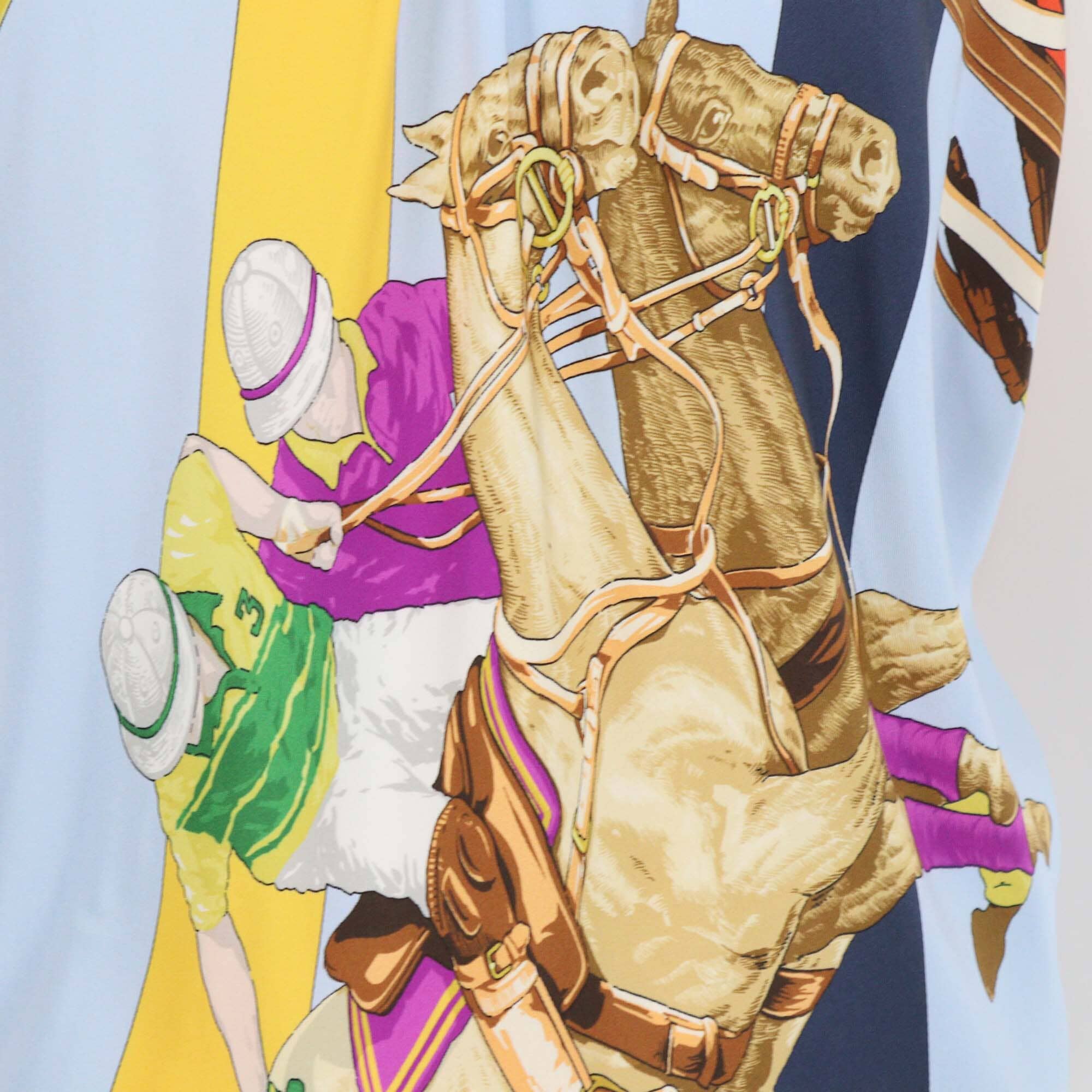 Ralph Lauren Multicolor Silk Printed Belting Jockey Neck Equestrian Top Womens Ralph Lauren 