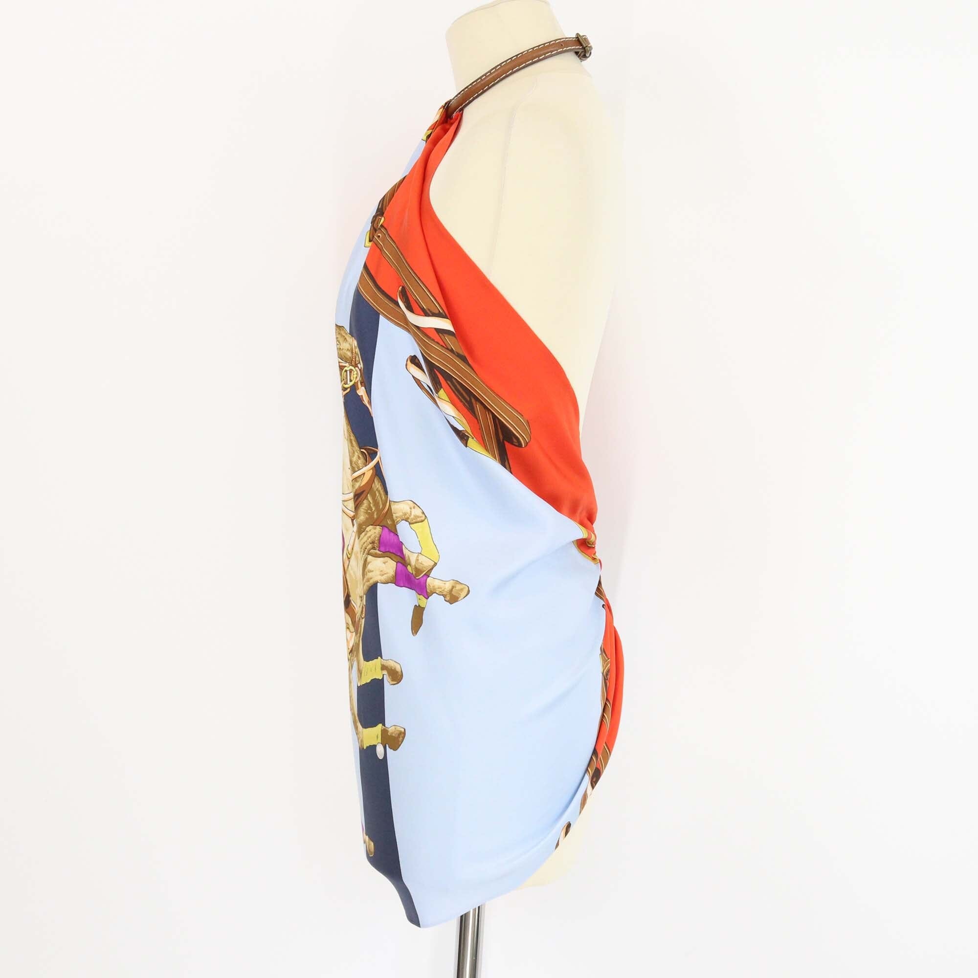 Ralph Lauren Multicolor Silk Printed Belting Jockey Neck Equestrian Top Womens Ralph Lauren 
