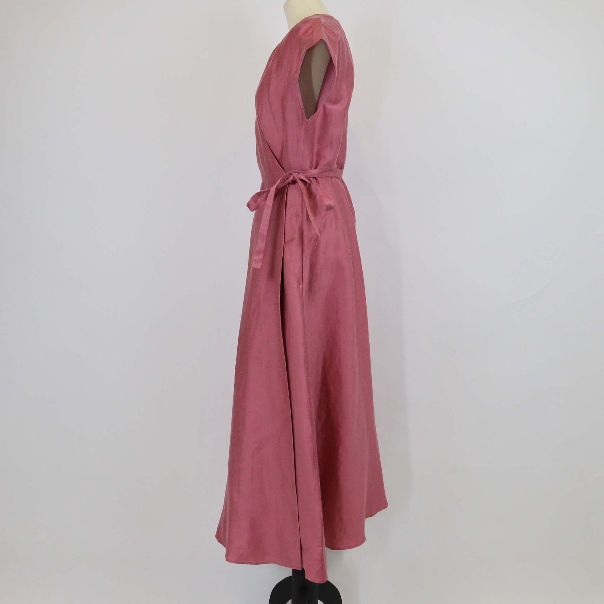 Weekend MaxMara Dark Pink Linen & Silk Luisa Wrap Maxi Dress