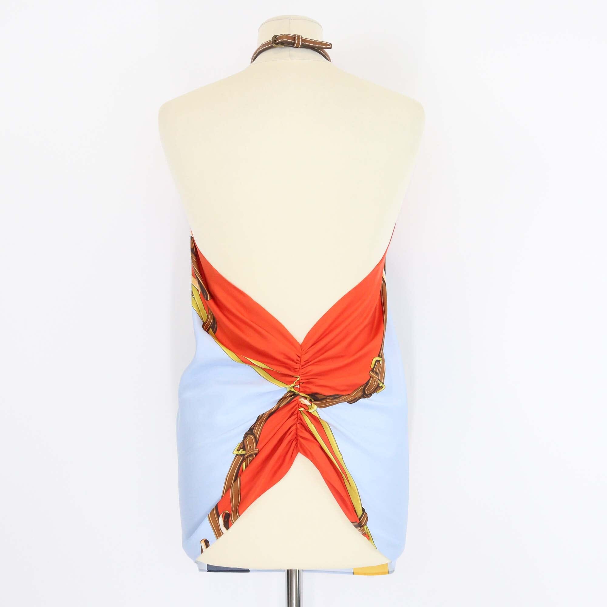 Ralph Lauren Multicolor Silk Printed Belting Jockey Neck Equestrian Top Womens Ralph Lauren 