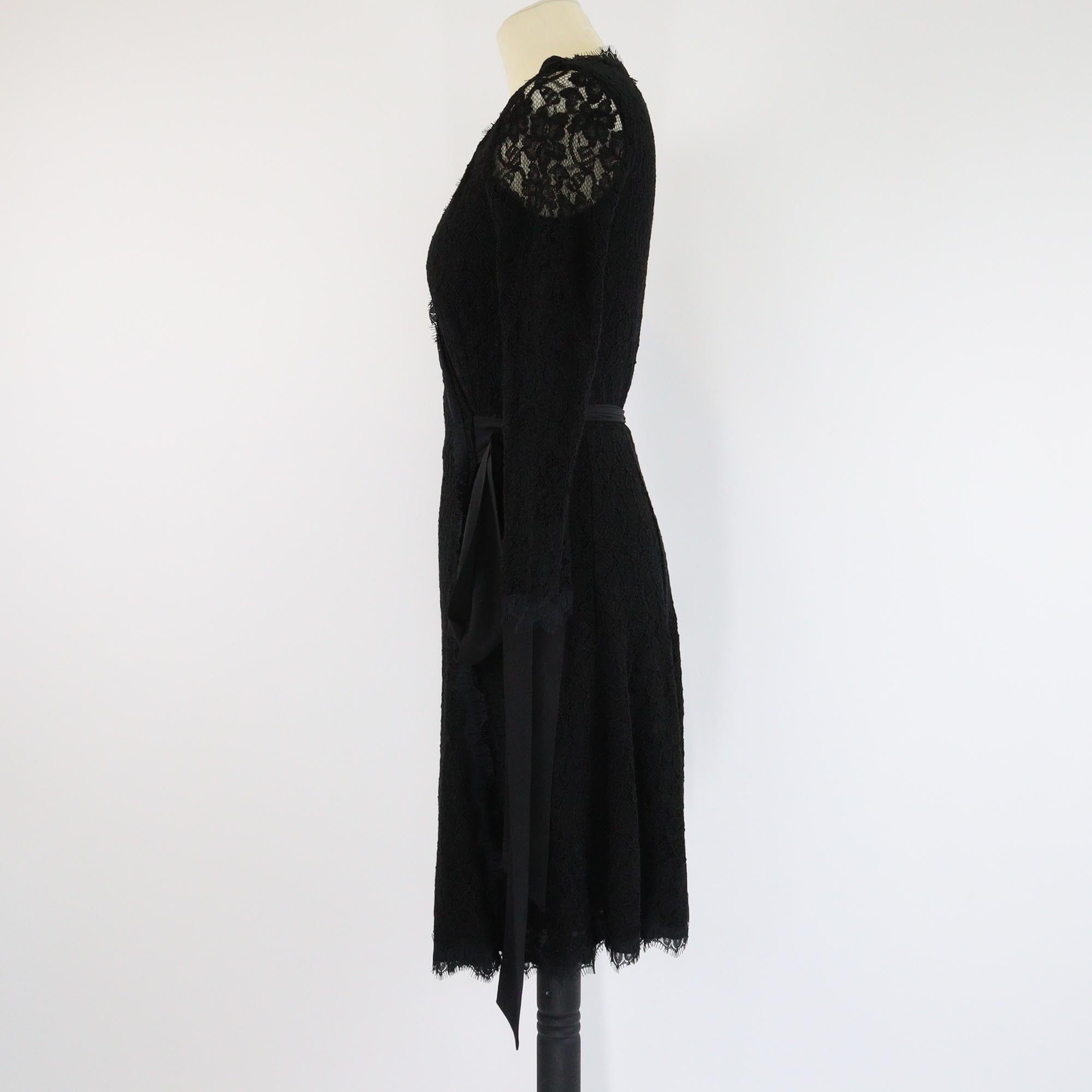 Diane Von Furstenberg Black Lace Wrap DVF Julita Dress Womens Diane Von Furstenberg 
