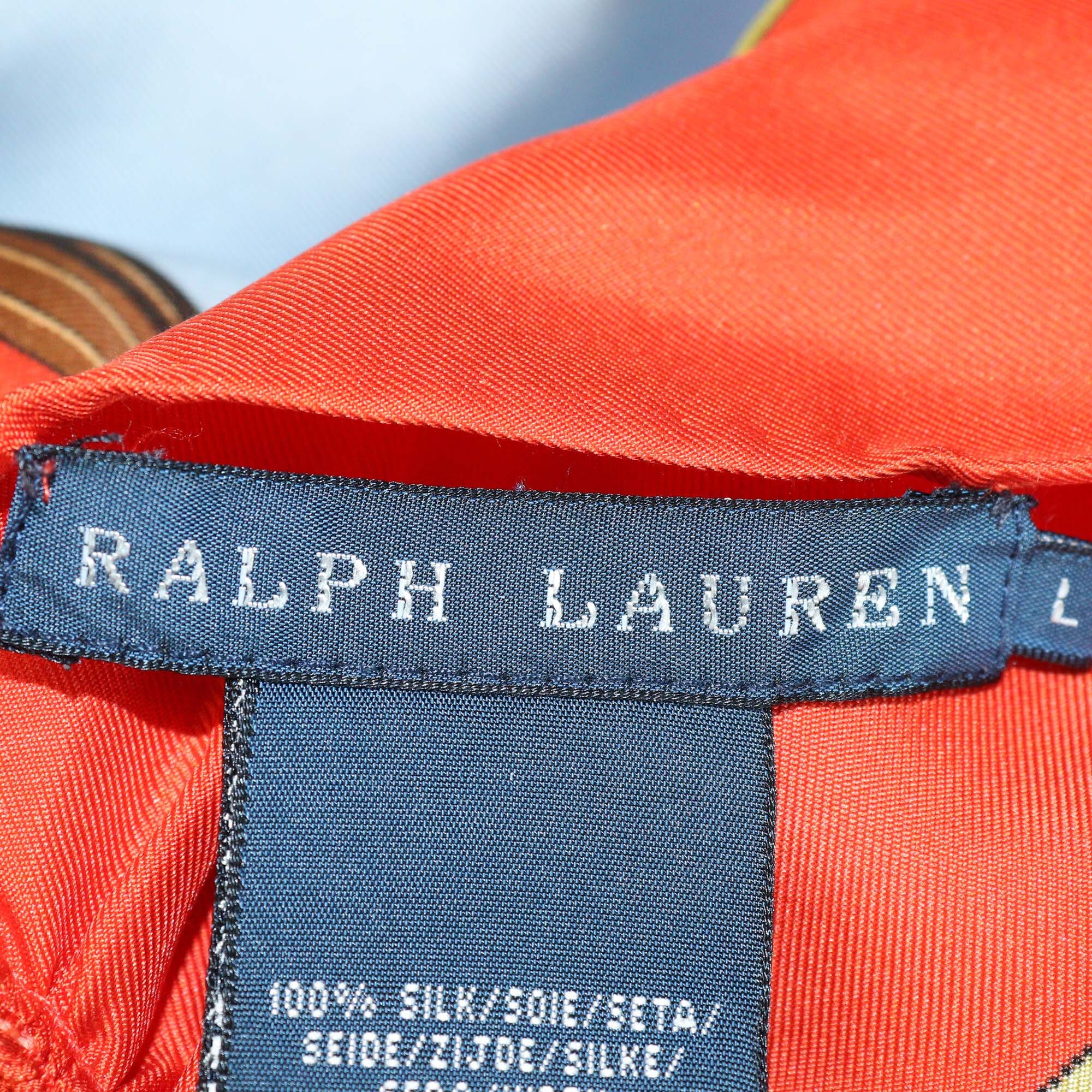 Ralph Lauren Multicolor Silk Printed Belting Jockey Neck Equestrian Top Womens Ralph Lauren 