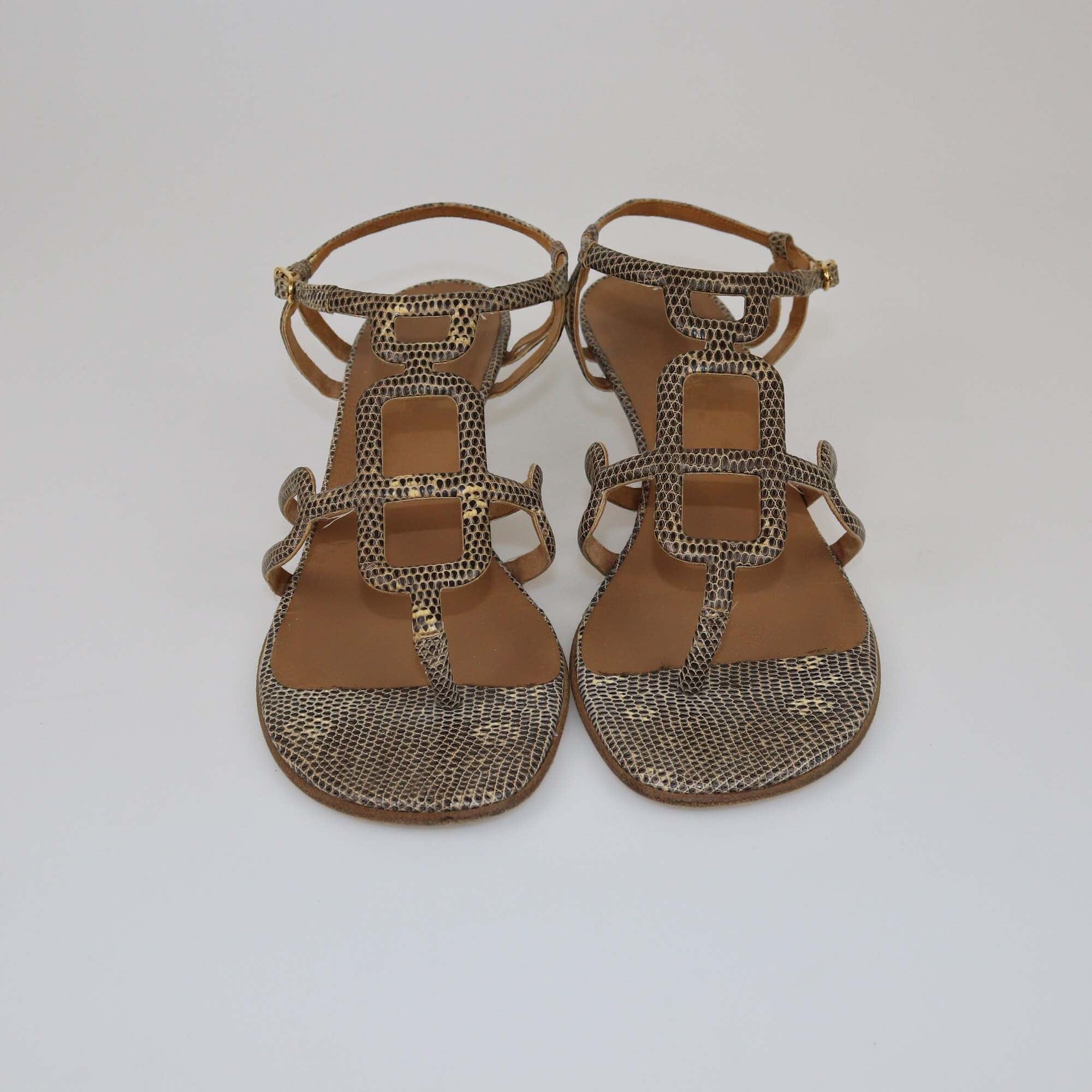 Hermes Brown Strappy Cut Out Sandals Womens Hermes 