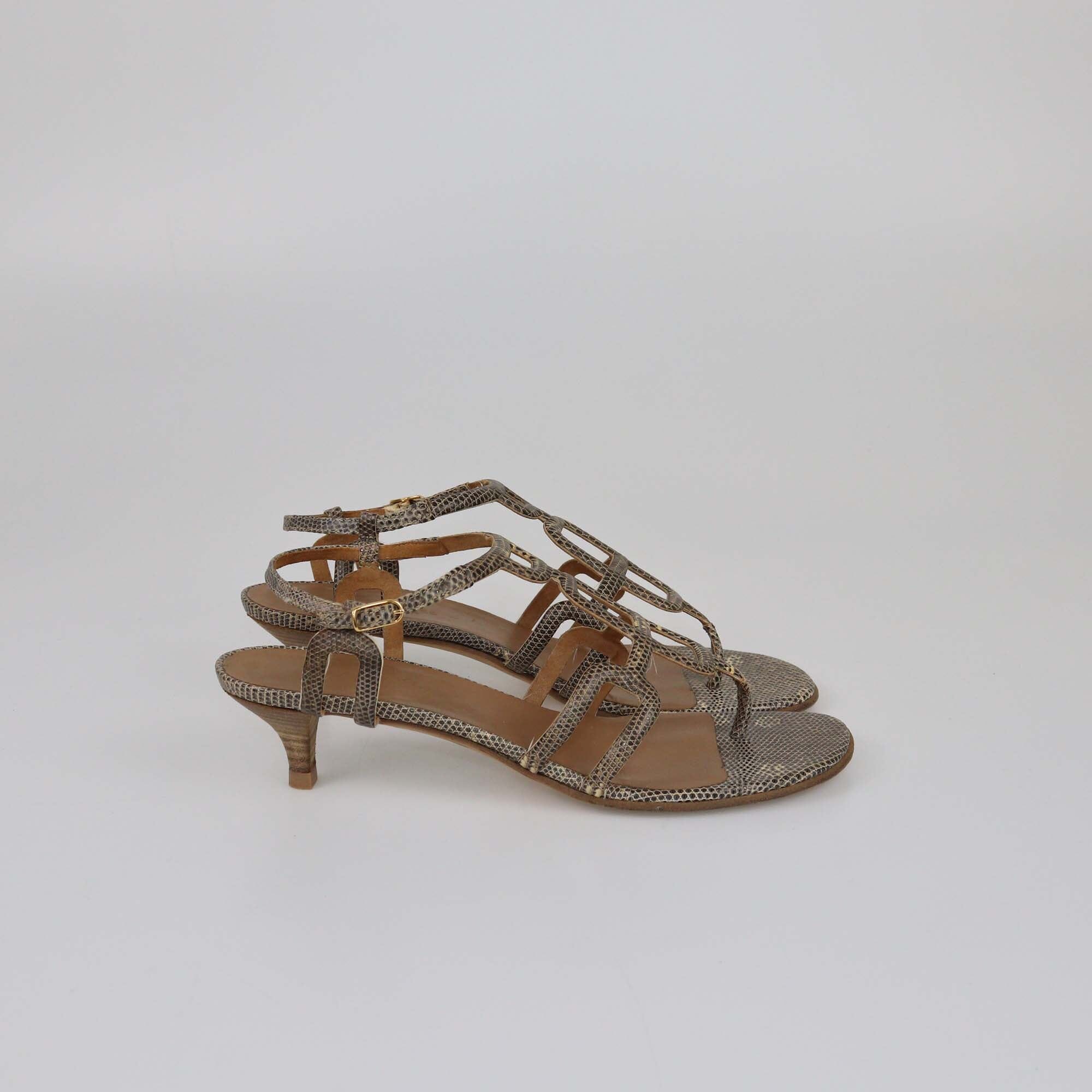 Hermes Brown Strappy Cut Out Sandals Womens Hermes 