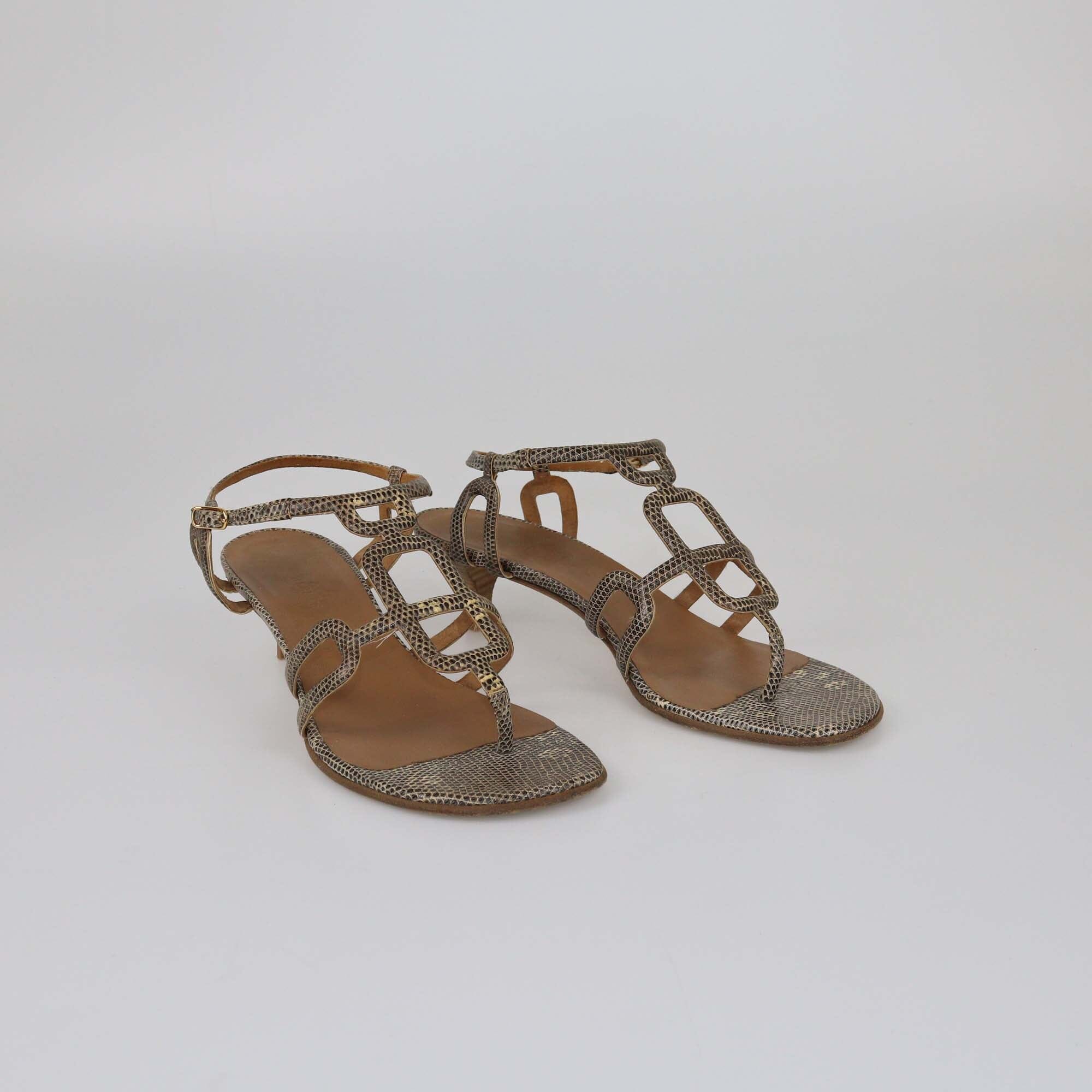 Hermes Brown Strappy Cut Out Sandals Womens Hermes 