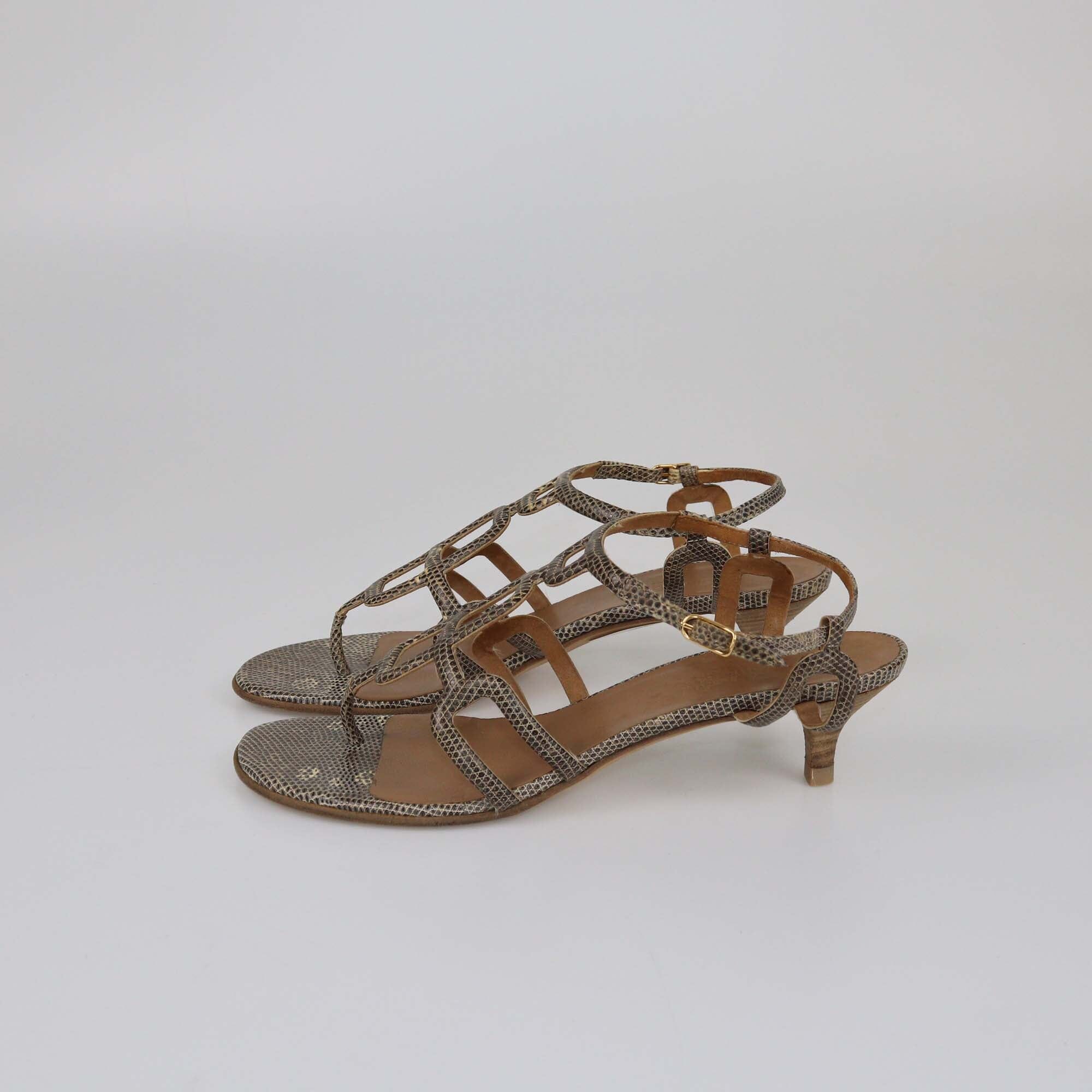 Hermes Brown Strappy Cut Out Sandals Womens Hermes 