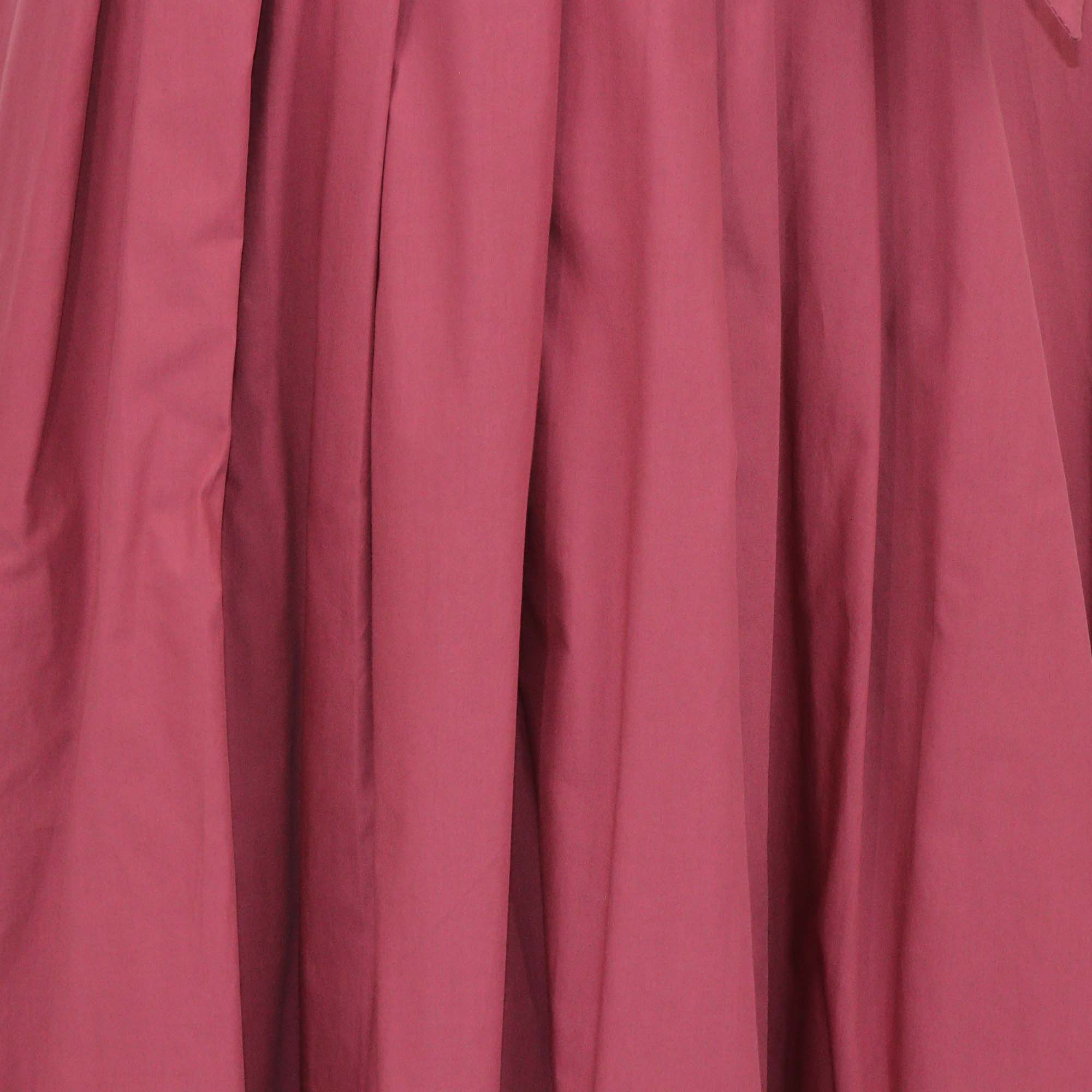 Weekend MaxMara Burgundy Cotton Pleated Midi Skirt