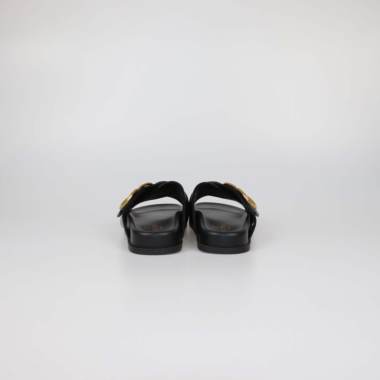 Valentino Black Leather VLogo Flat Sandals
