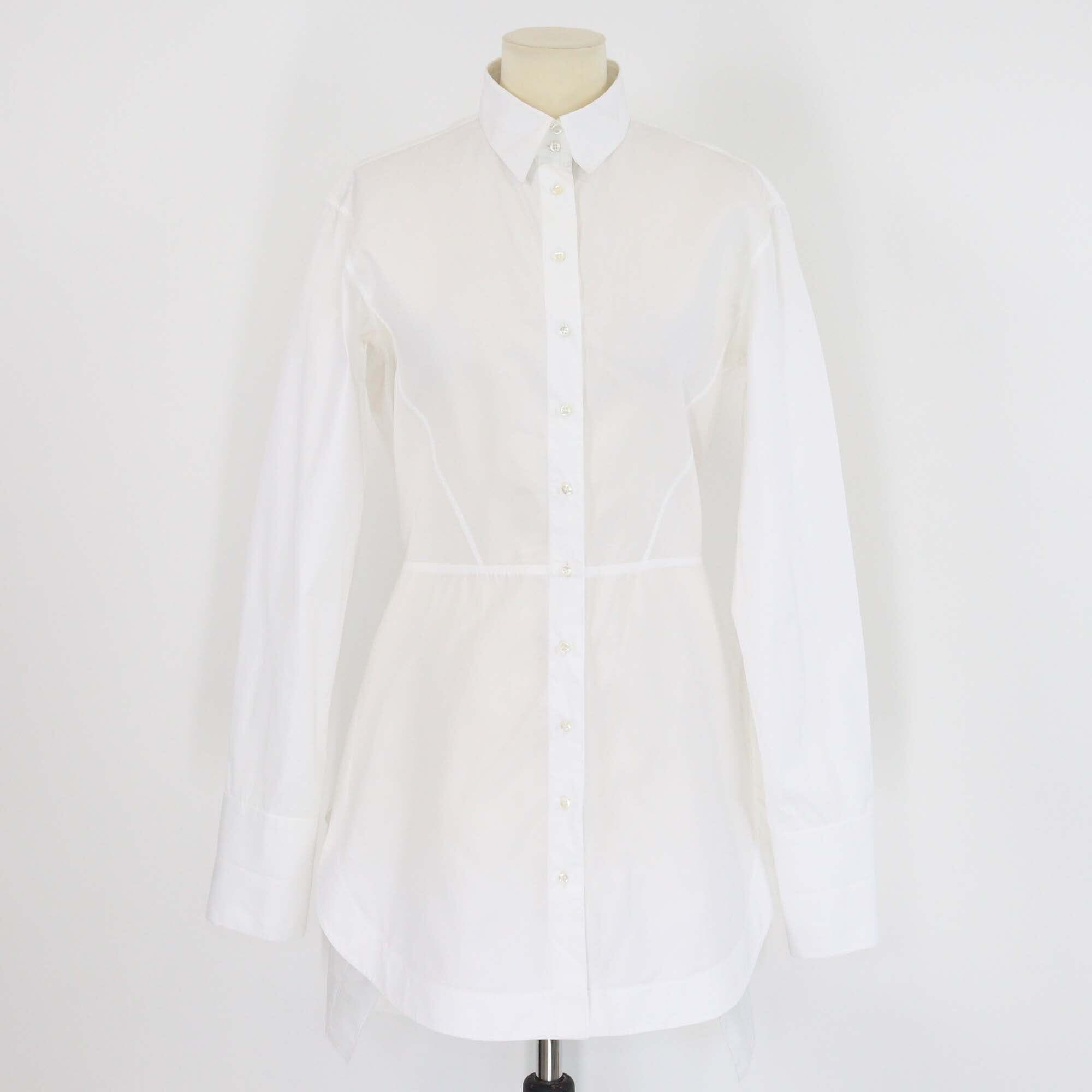 Alaia White Cotton Eyelet Tail Long Sleeve Button Front Shirt Dress Womens Alaia 