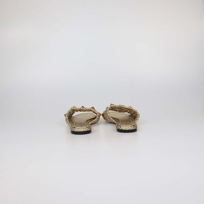 Valentino Gold Leather Leather Braided Roman Stud Flat Sandals