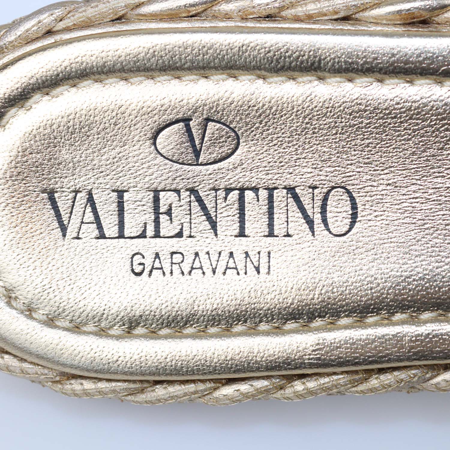 Valentino Gold Leather Leather Braided Roman Stud Flat Sandals