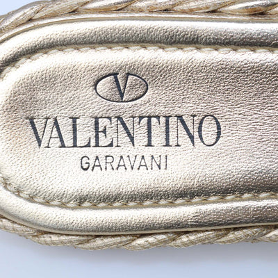 Valentino Gold Leather Leather Braided Roman Stud Flat Sandals