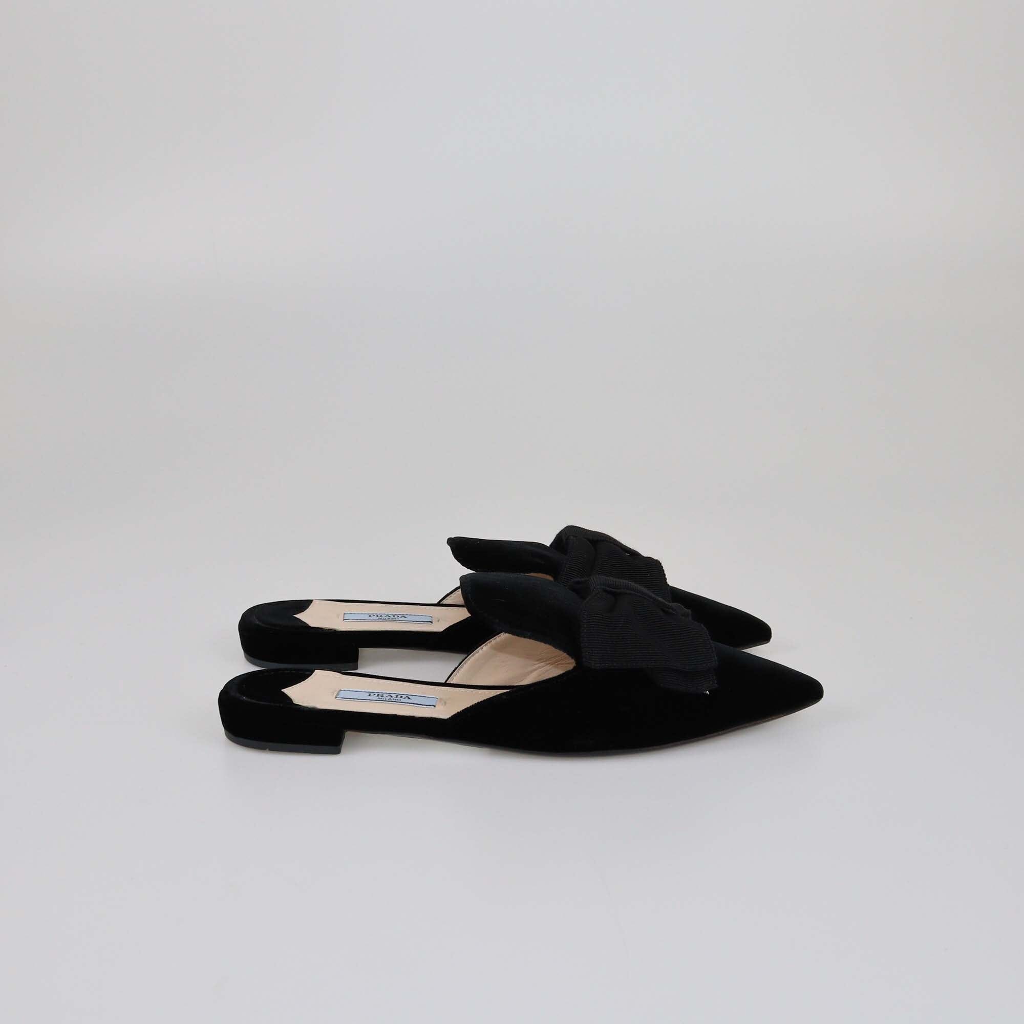 Prada Black Bow Flat Pumps Womens Prada 