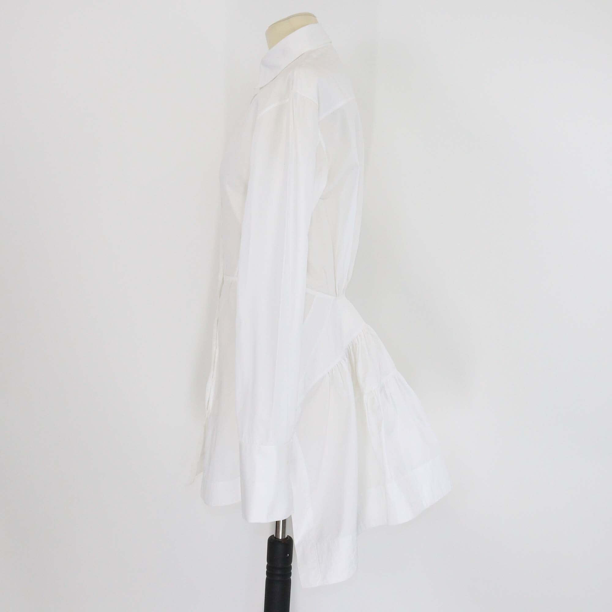 Alaia White Cotton Eyelet Tail Long Sleeve Button Front Shirt Dress Womens Alaia 
