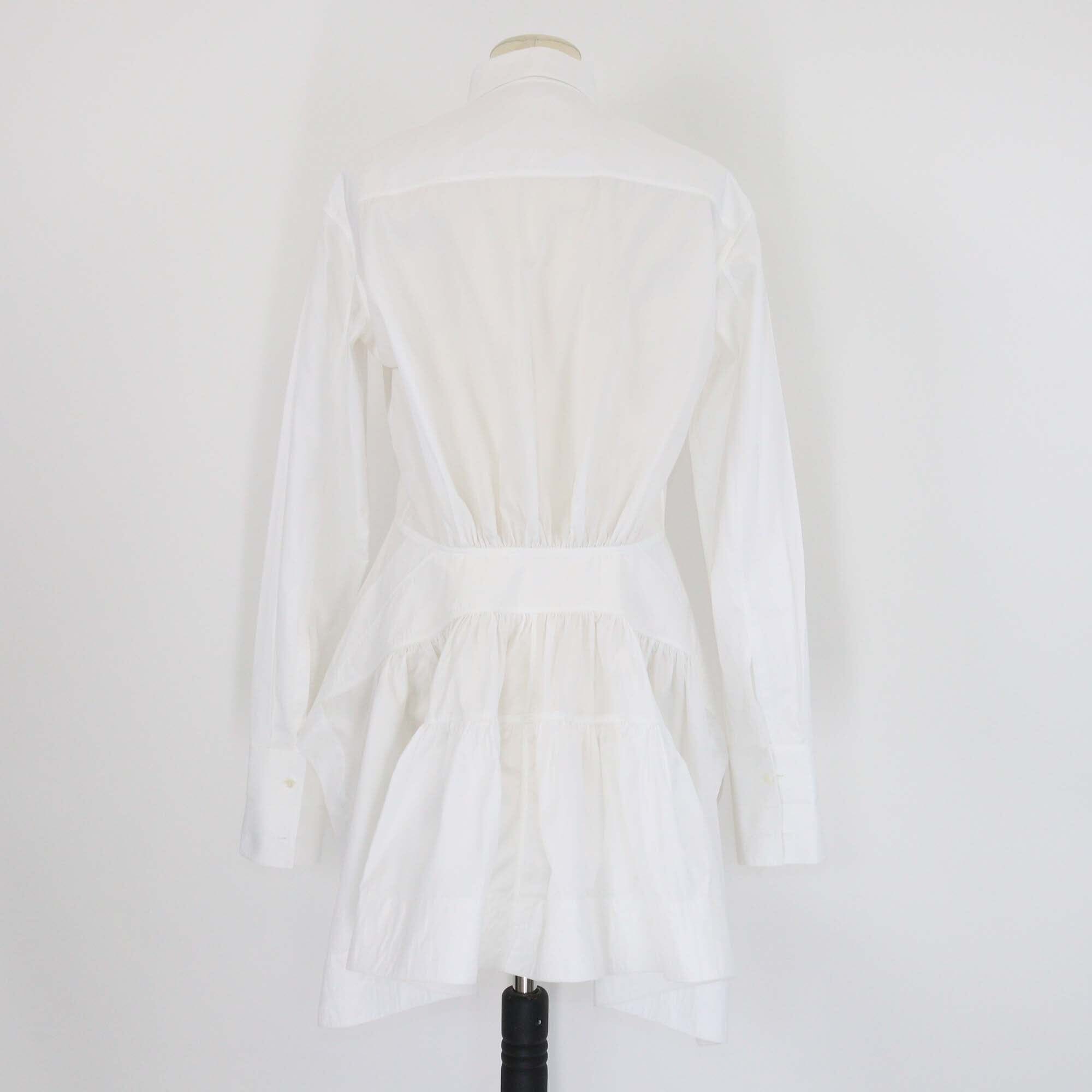 Alaia White Cotton Eyelet Tail Long Sleeve Button Front Shirt Dress Womens Alaia 