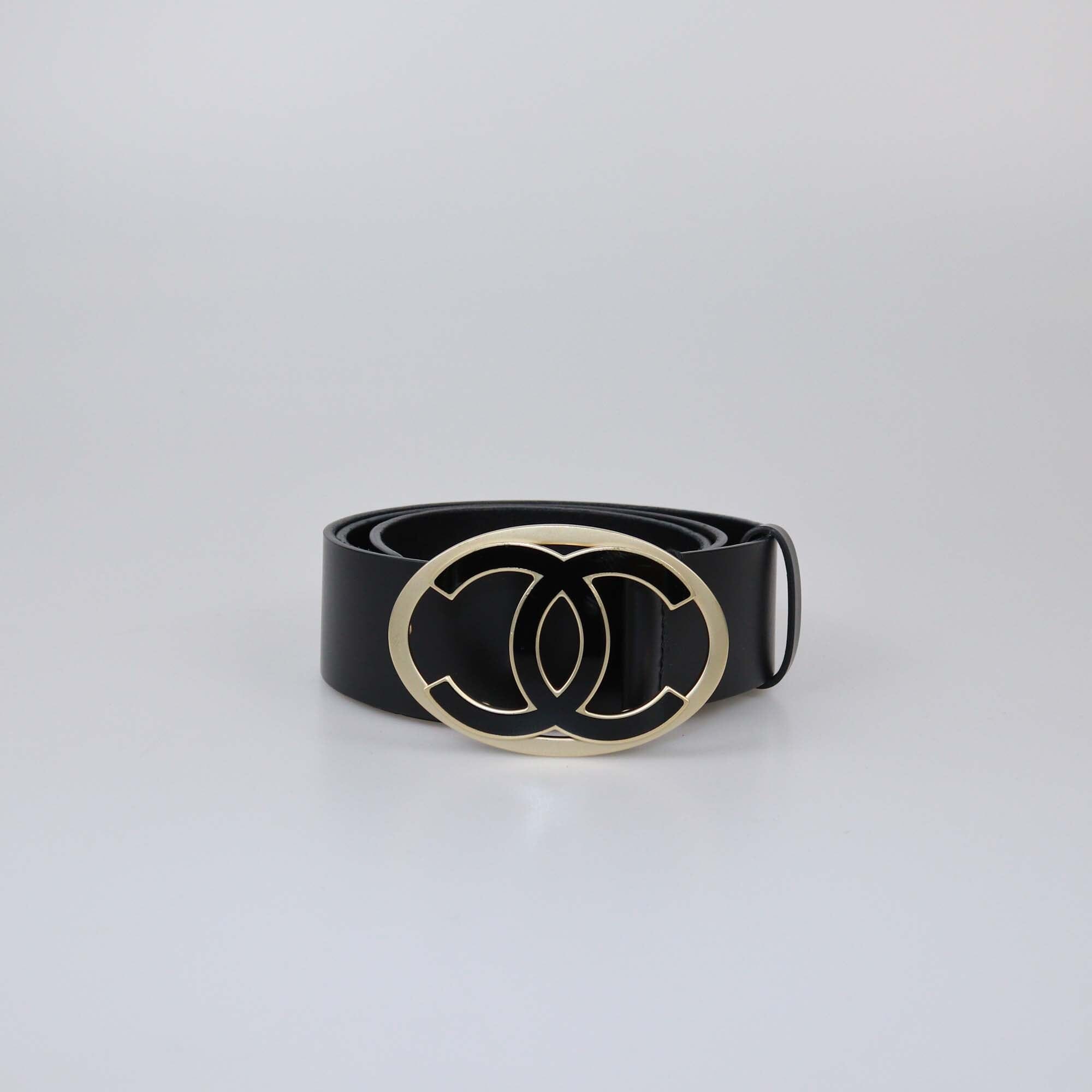 Chanel Black Oval CC Logo Buckle Belt Womens Chanel 